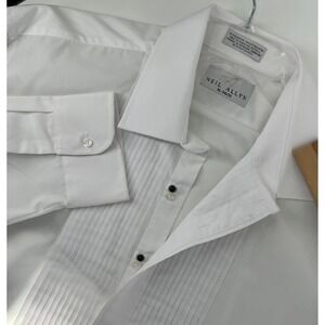 Neil Allyn Mens White Pleated Front Tuxedo Shirt XL 34 35 Long Sleeve Formal